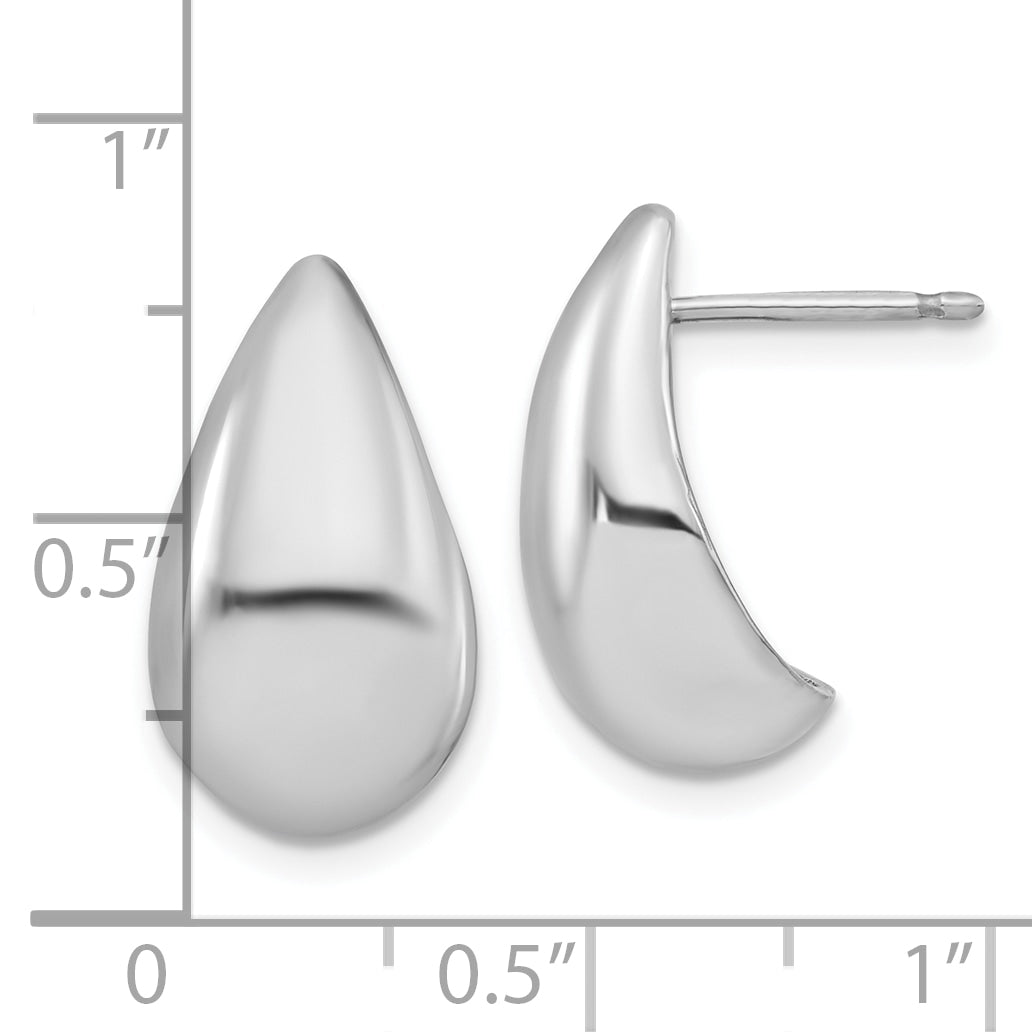 Sterling Silver RH-plated Polished Puff Teardrop Post Earrings