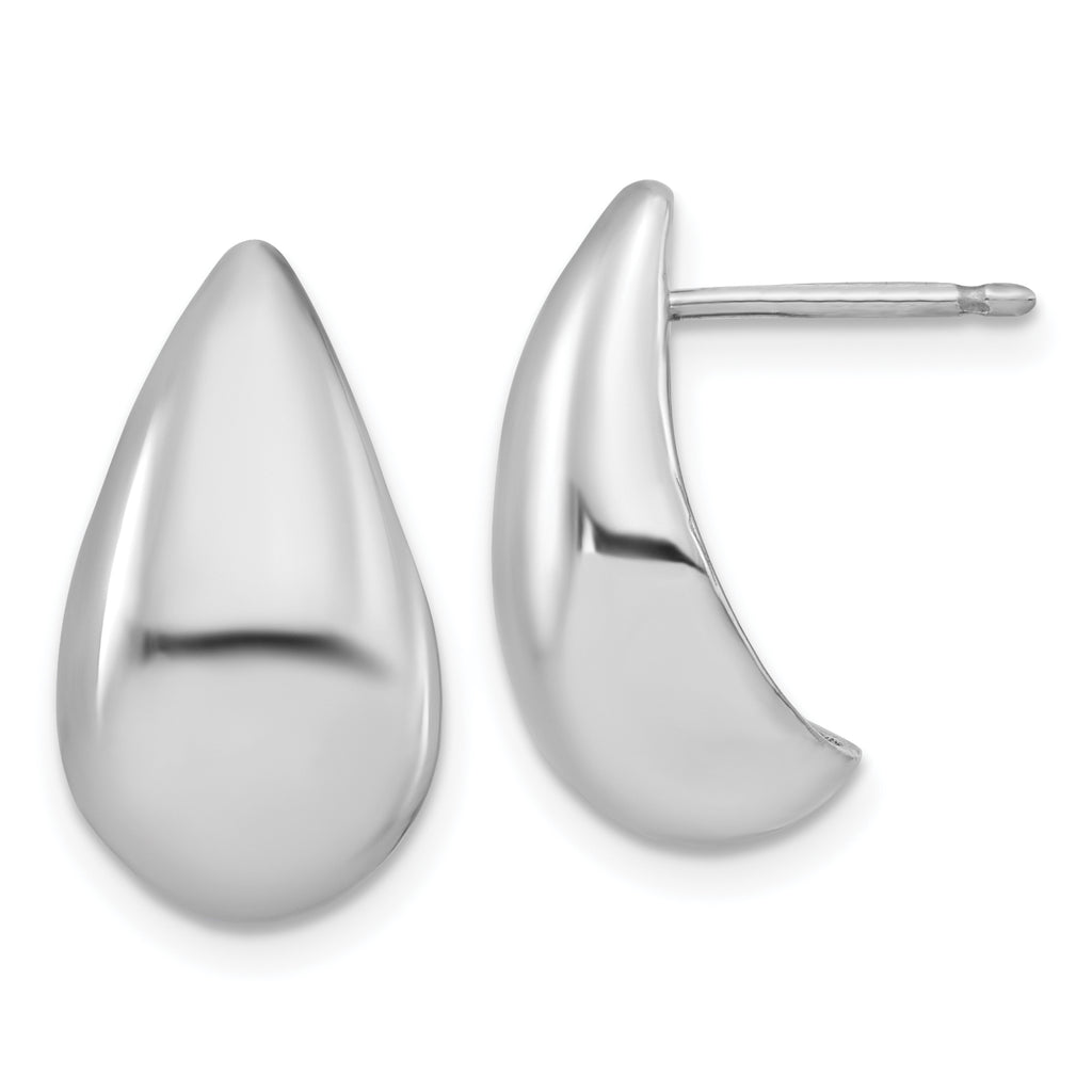 Sterling Silver RH-plated Polished Puff Teardrop Post Earrings