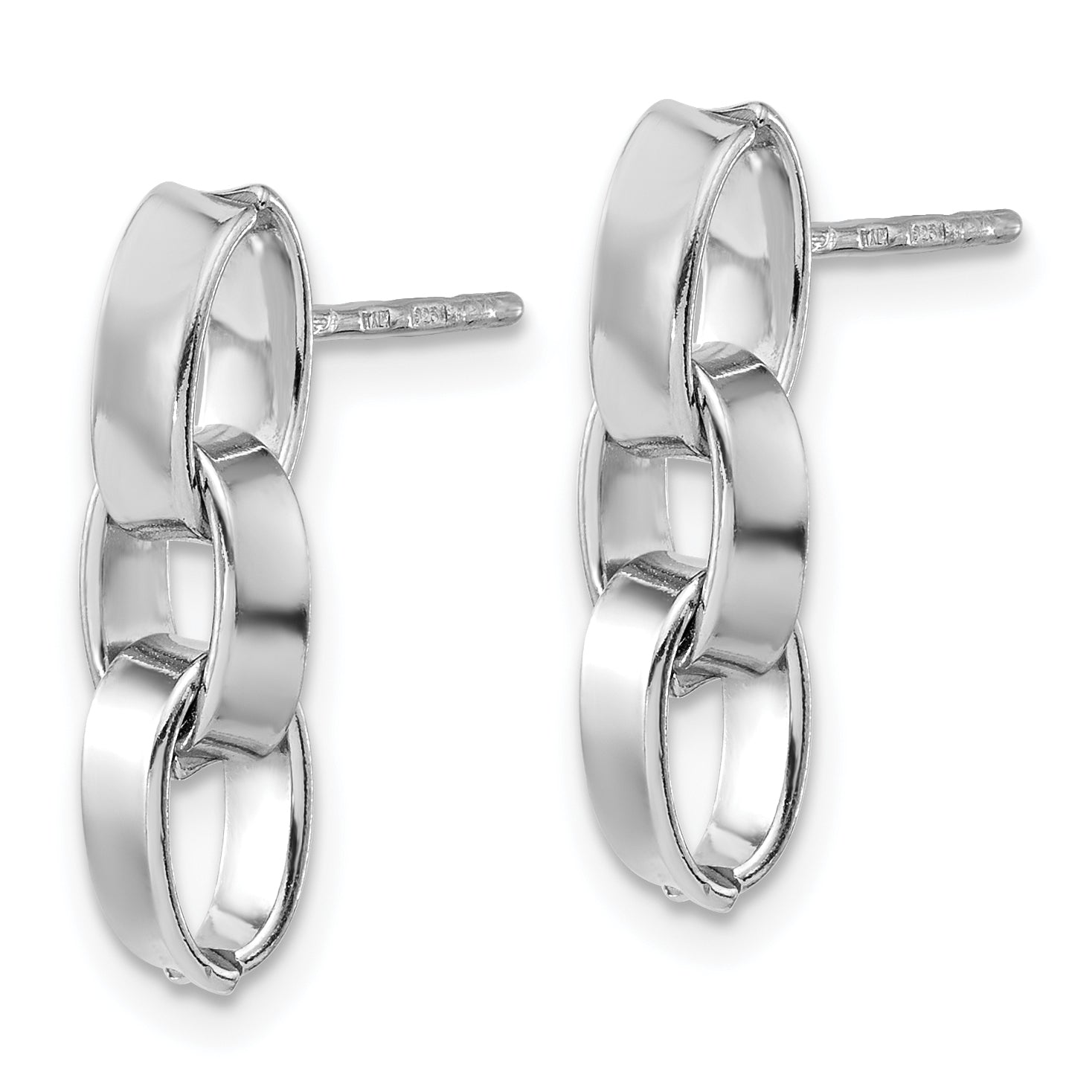 Sterling Silver RH-plated Polished 3-Link Dangle Post Earrings Secondary image