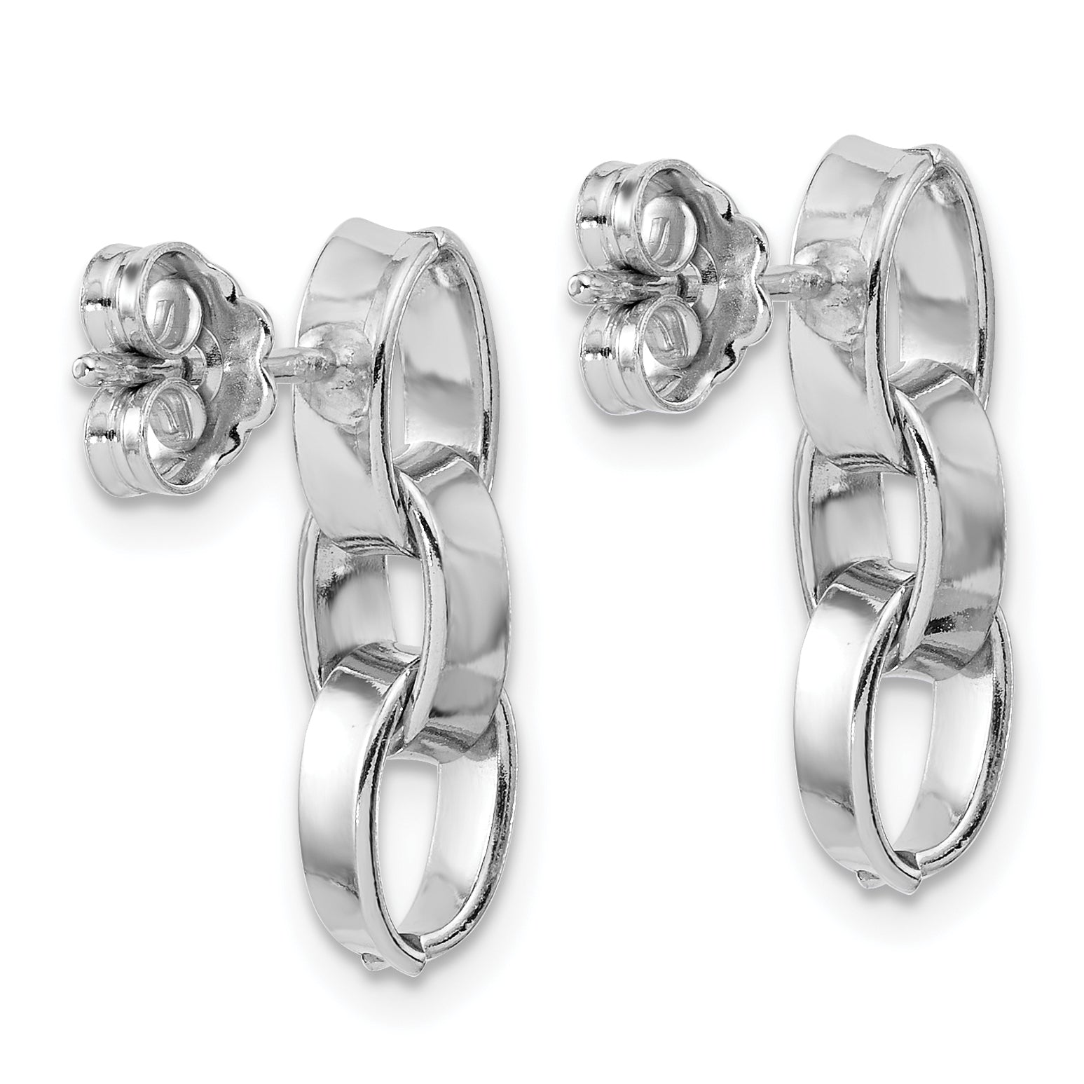Sterling Silver RH-plated Polished 3-Link Dangle Post Earrings
