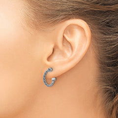 SS RH-pltd Polished and Twisted 17mm Post J-Hoop Earrings