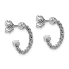 SS RH-pltd Polished and Twisted 17mm Post J-Hoop Earrings