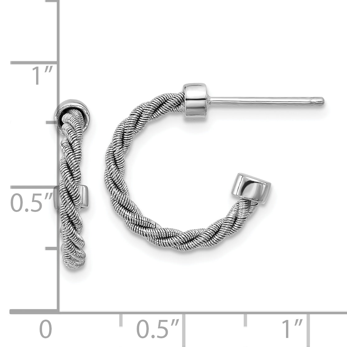 SS RH-pltd Polished and Twisted 17mm Post J-Hoop Earrings