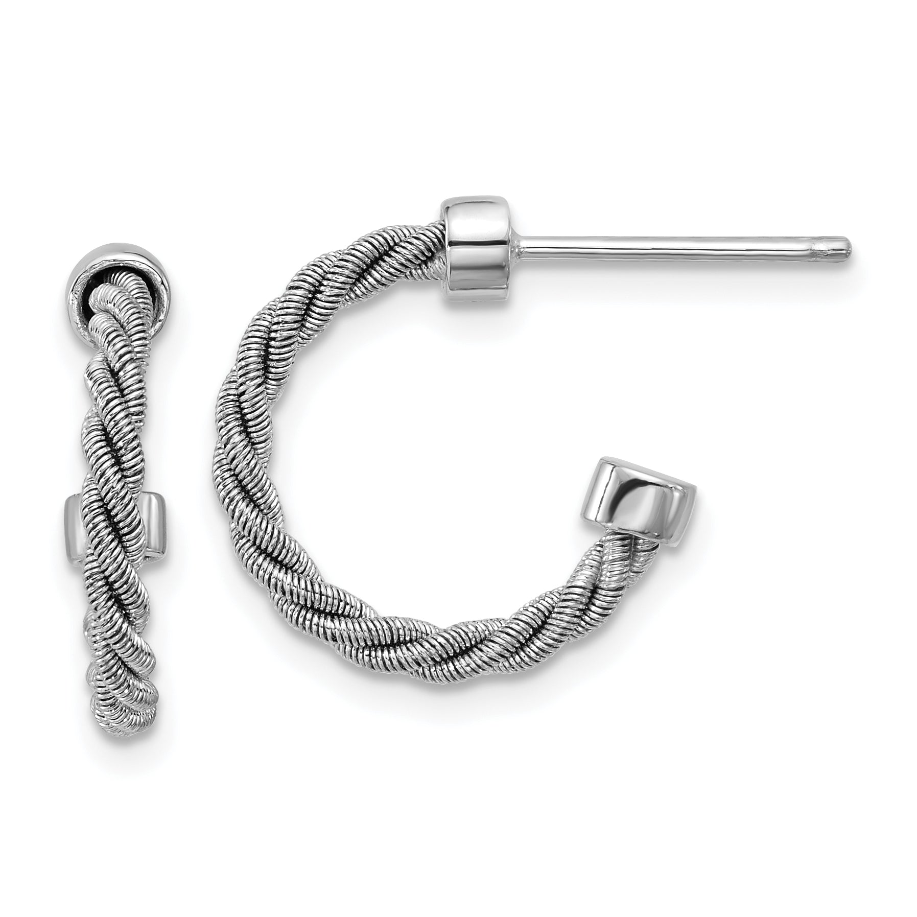 SS RH-pltd Polished and Twisted 17mm Post J-Hoop Earrings Main image