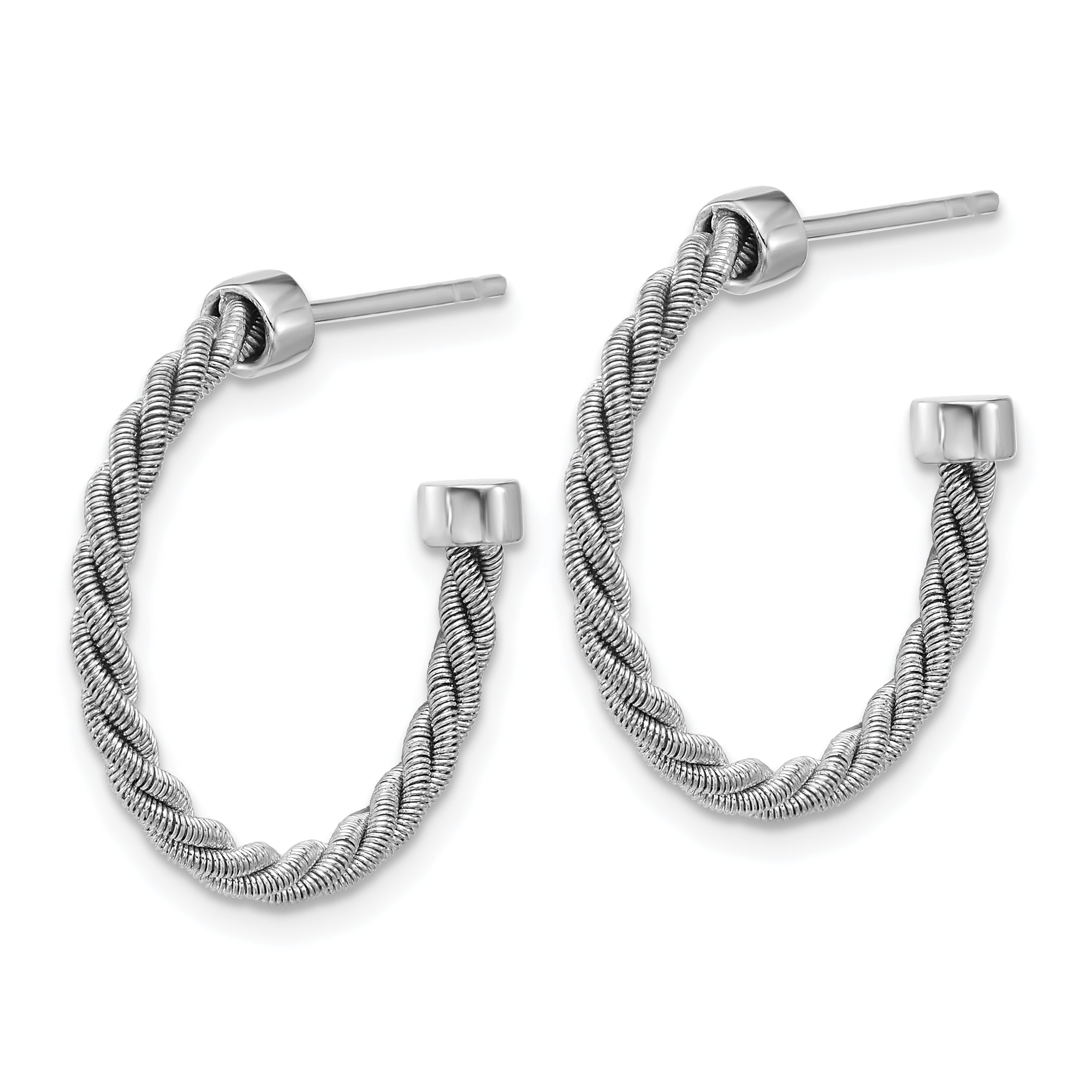 SS RH-pltd Polished and Twisted 22mm Post J-Hoop Earrings Secondary image