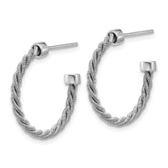 SS RH-pltd Polished and Twisted 22mm Post J-Hoop Earrings