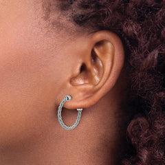 SS RH-pltd Polished and Twisted 22mm Post J-Hoop Earrings