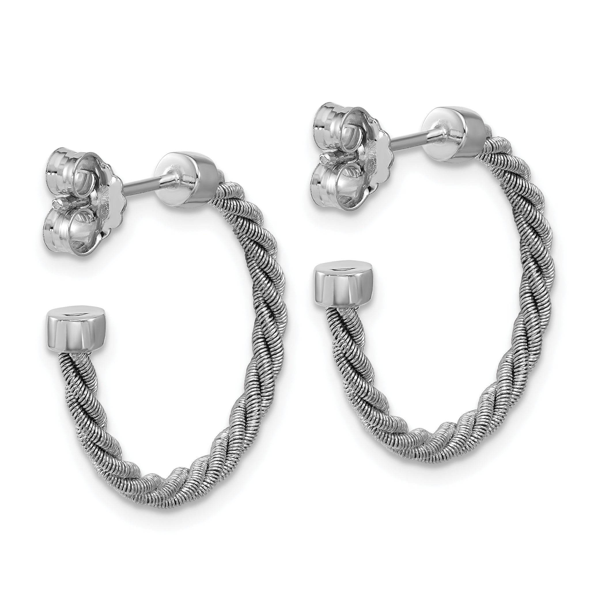 SS RH-pltd Polished and Twisted 22mm Post J-Hoop Earrings