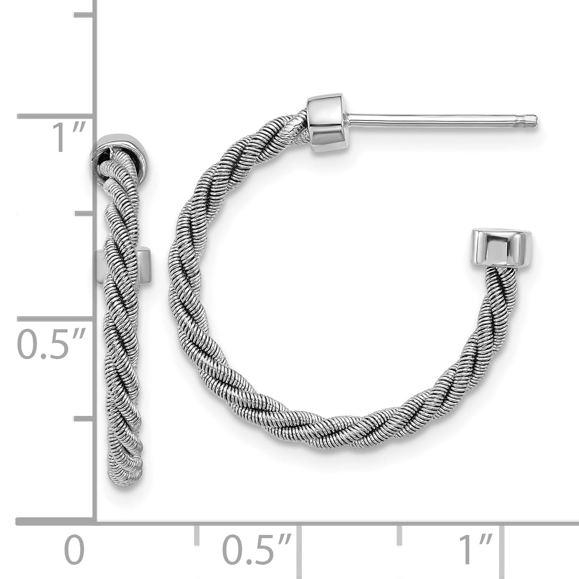 SS RH-pltd Polished and Twisted 22mm Post J-Hoop Earrings