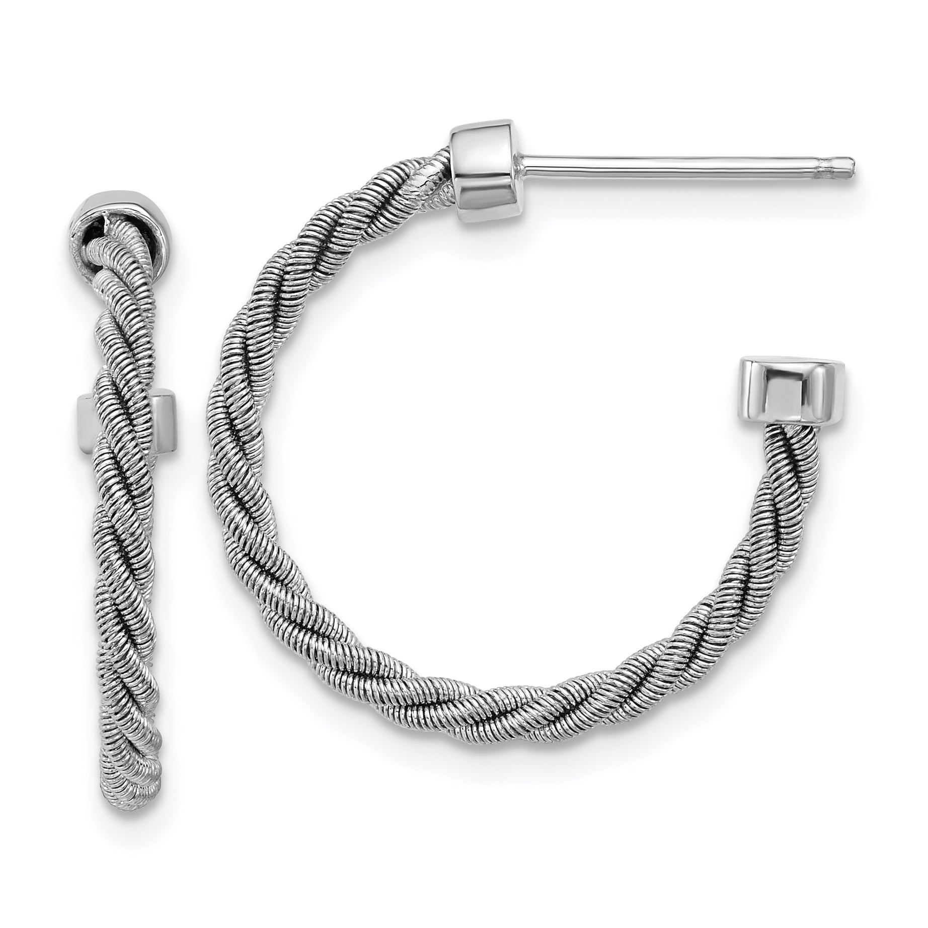 SS RH-pltd Polished and Twisted 22mm Post J-Hoop Earrings Main image