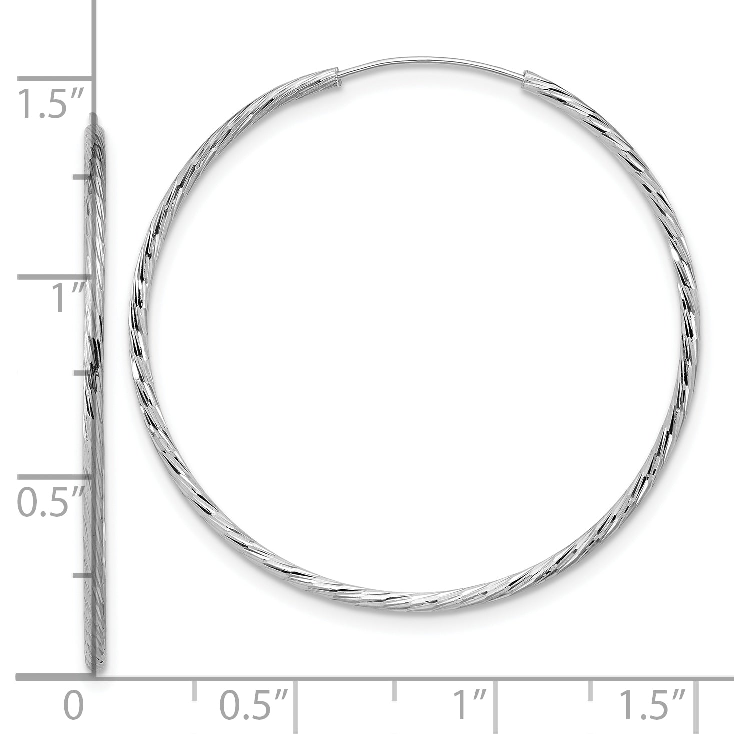 SS RH-plated Diamond-cut 1.25mm Endless Hoop Earrings