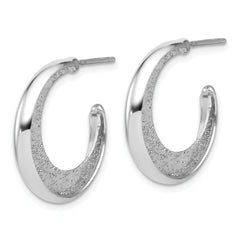 SS RH-plt Radiant Essence Polish/Textured Post J-Hoop Earrings