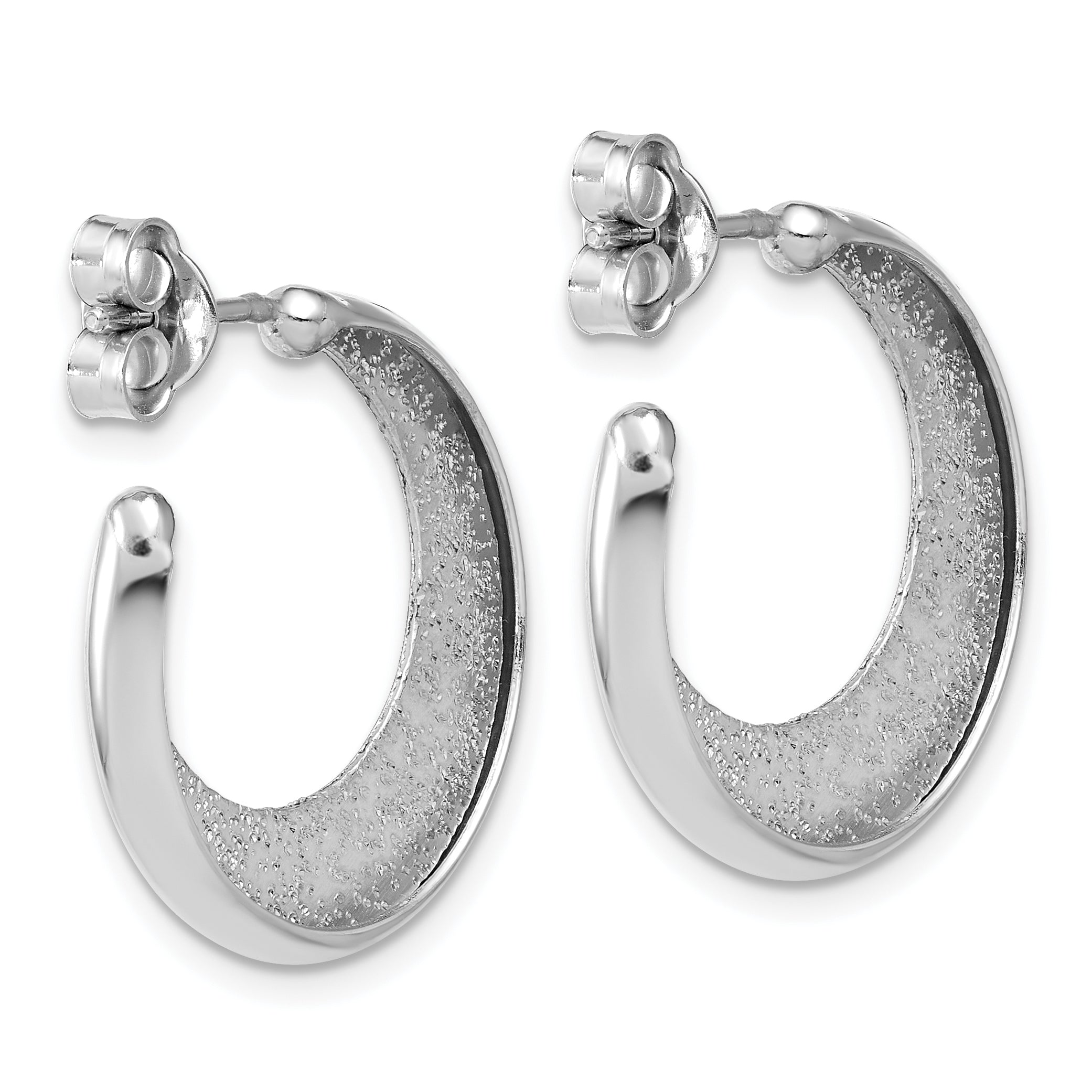 SS RH-plt Radiant Essence Polish/Textured Post J-Hoop Earrings