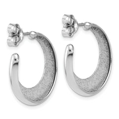 SS RH-plt Radiant Essence Polish/Textured Post J-Hoop Earrings
