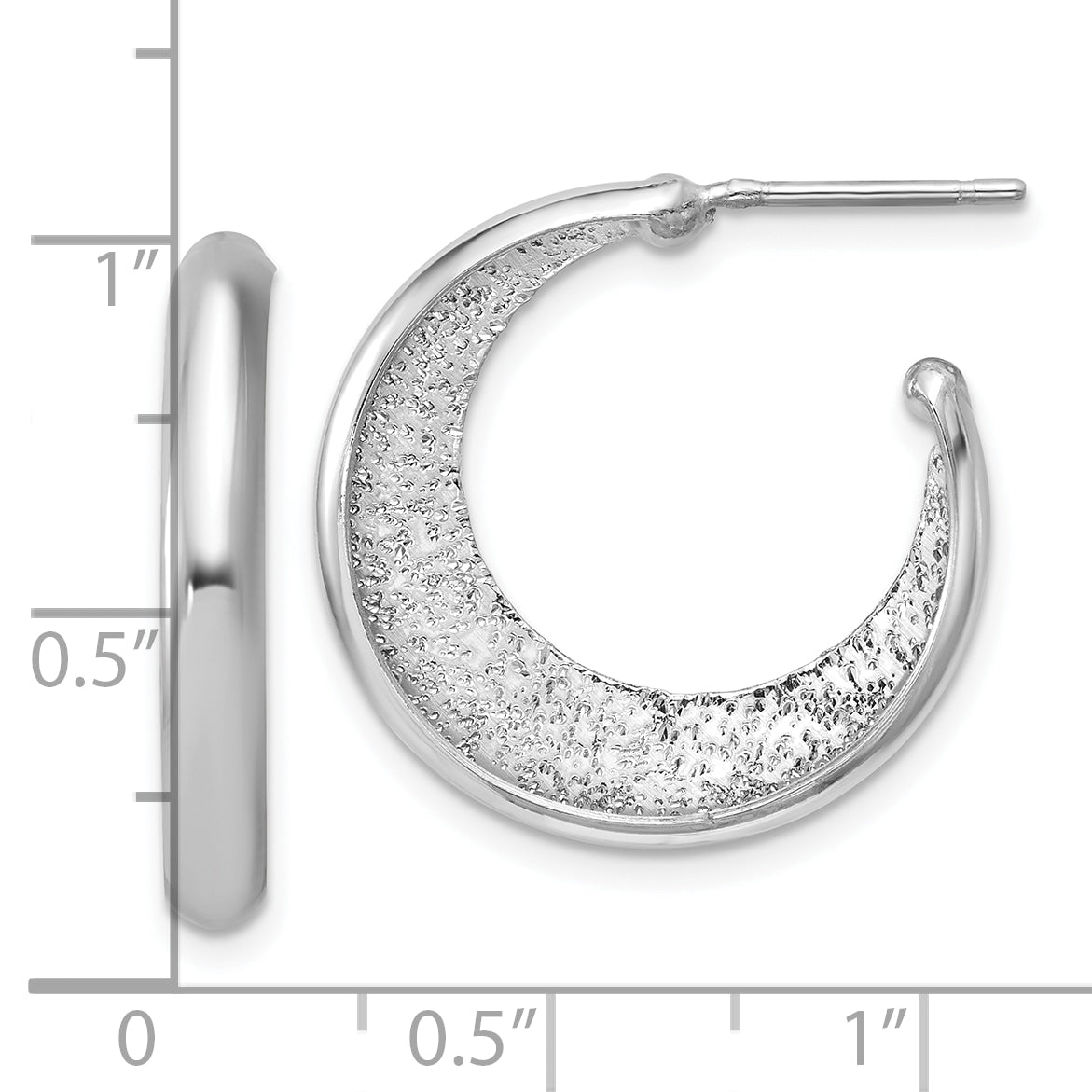 SS RH-plt Radiant Essence Polish/Textured Post J-Hoop Earrings