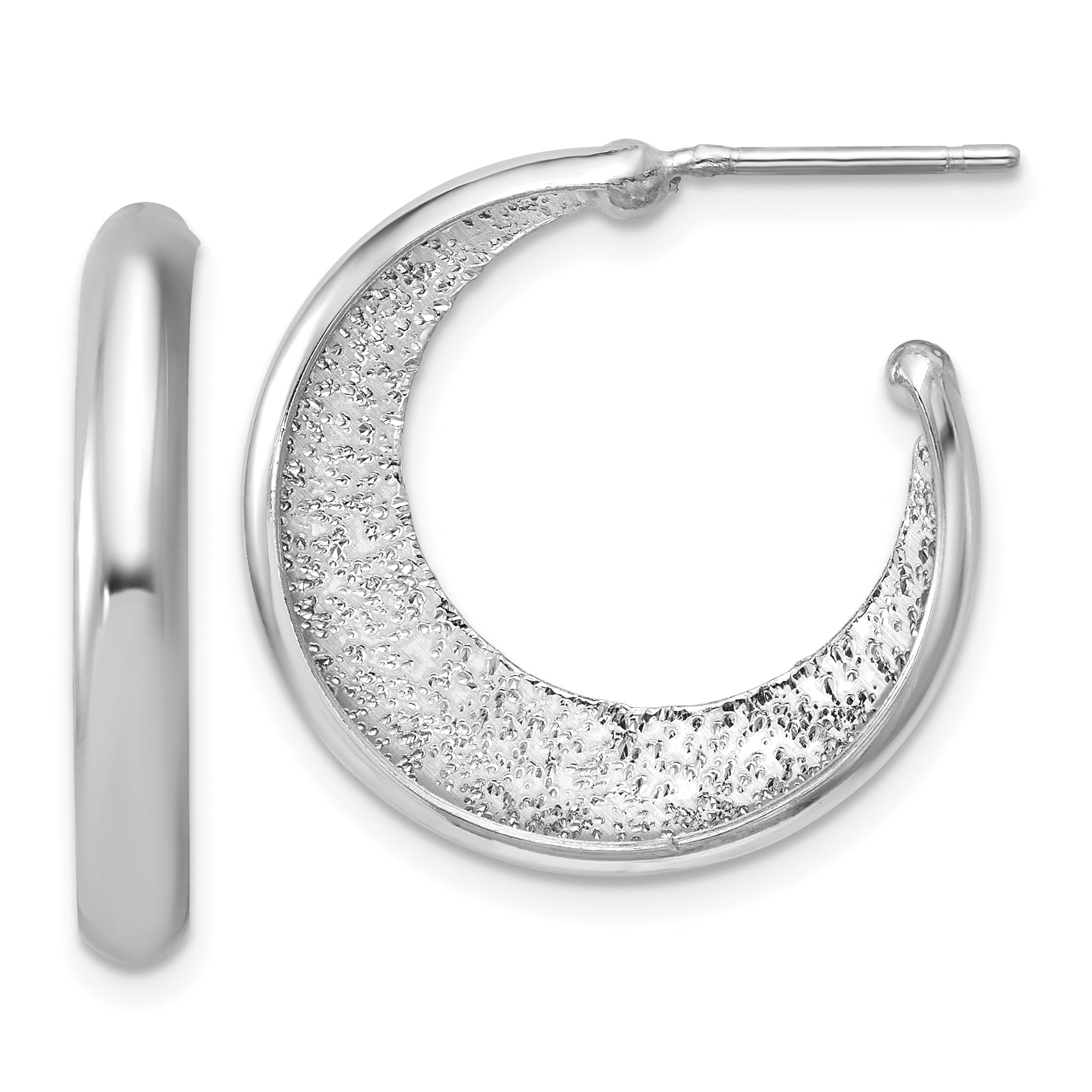 SS RH-plt Radiant Essence Polish/Textured Post J-Hoop Earrings Main image