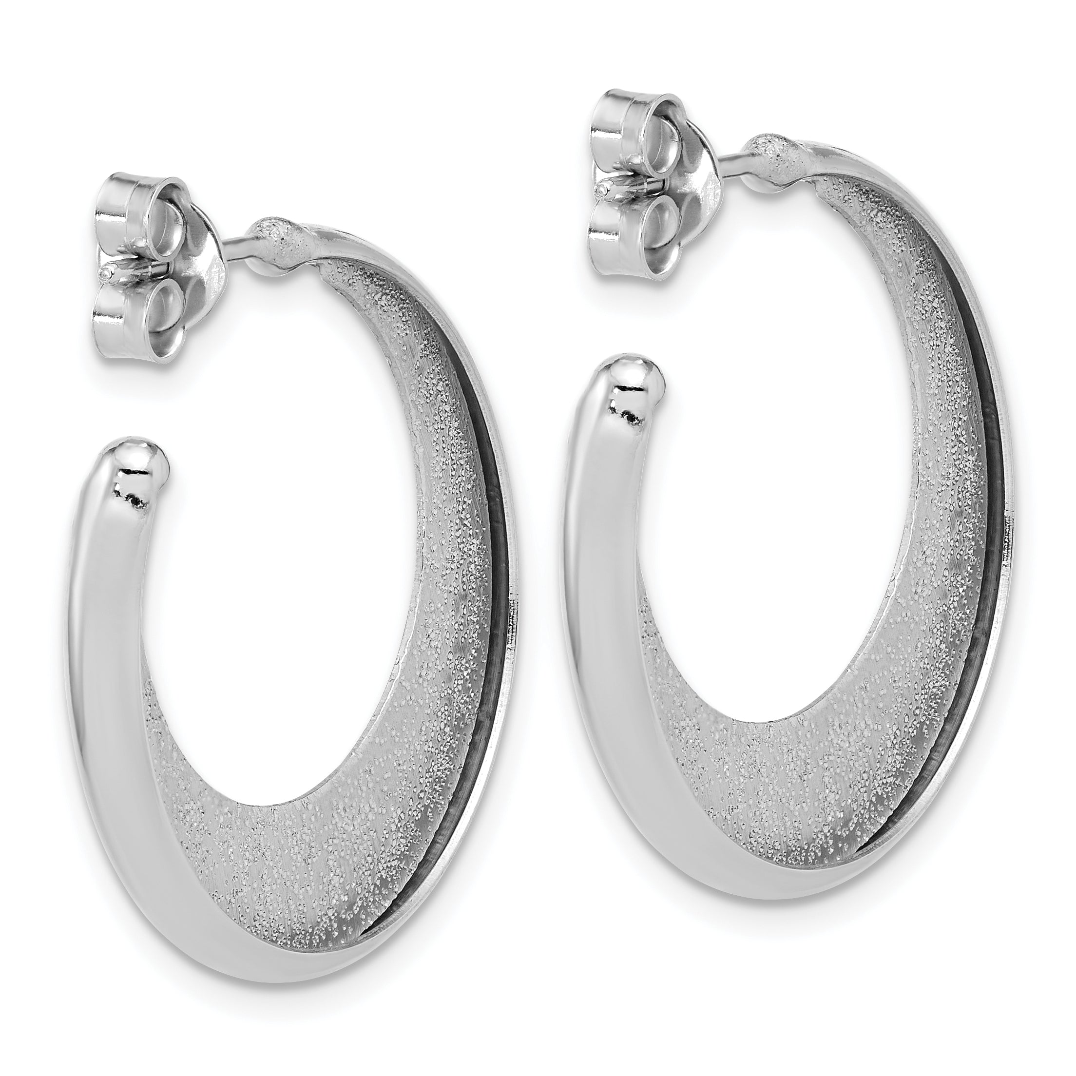 SS RH-plt Radiant Essence Polished/Textured Post J-Hoop Earrings
