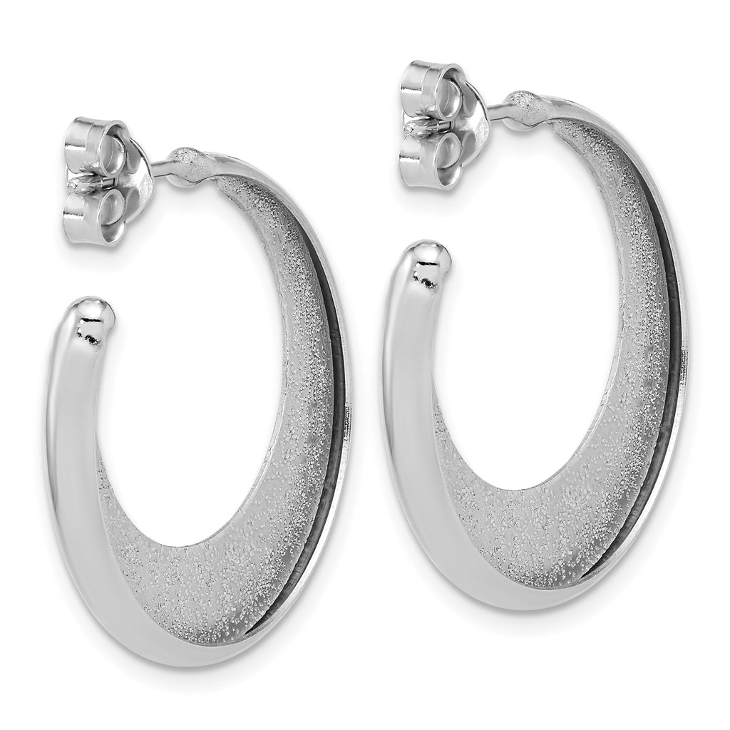 SS RH-plt Radiant Essence Polished/Textured Post J-Hoop Earrings