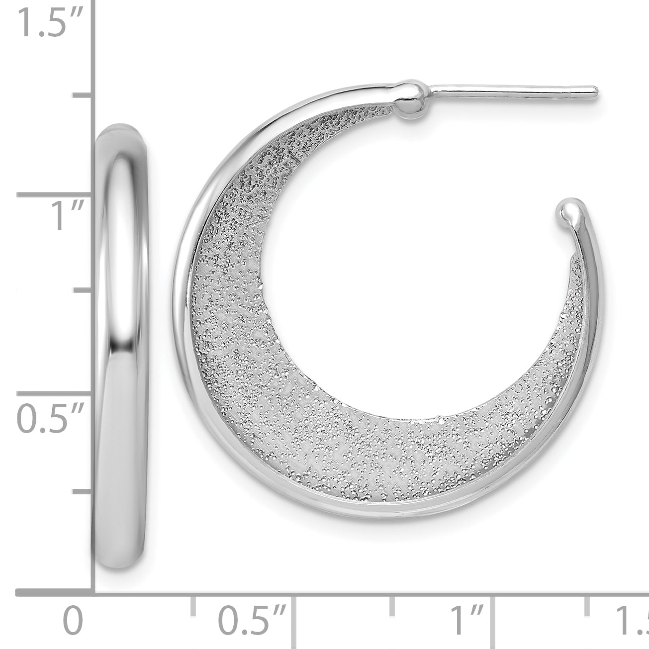SS RH-plt Radiant Essence Polished/Textured Post J-Hoop Earrings