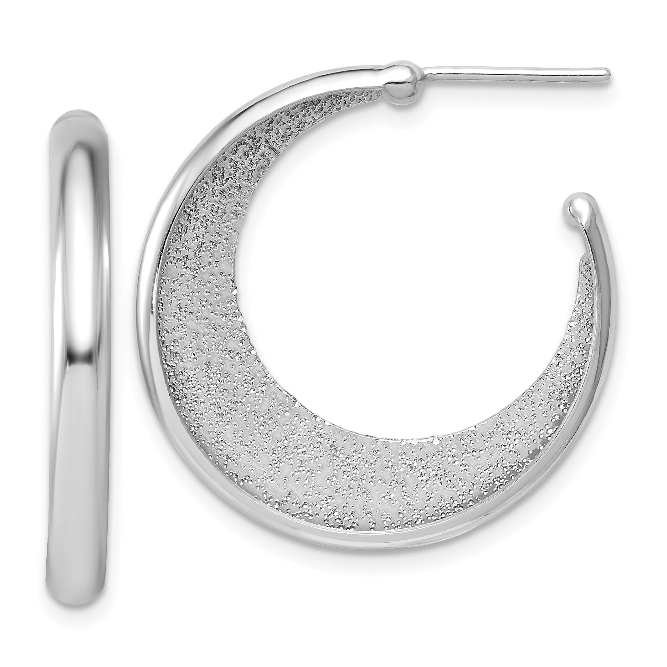 SS RH-plt Radiant Essence Polished/Textured Post J-Hoop Earrings Main image