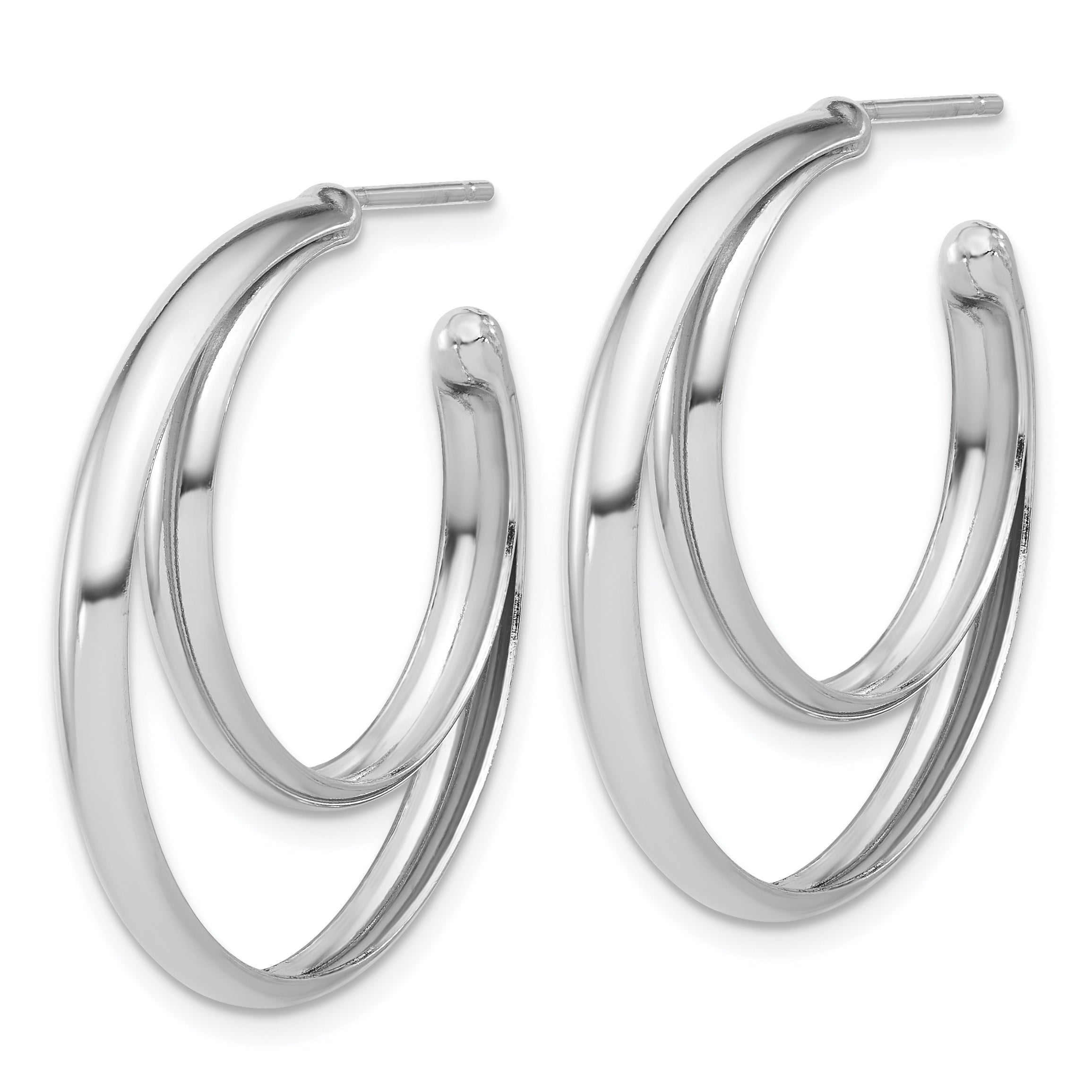 SS RH-plated Polished 31.5mm Double Post J-Hoop Earrings Secondary image