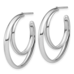 SS RH-plated Polished 31.5mm Double Post J-Hoop Earrings