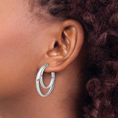 SS RH-plated Polished 31.5mm Double Post J-Hoop Earrings