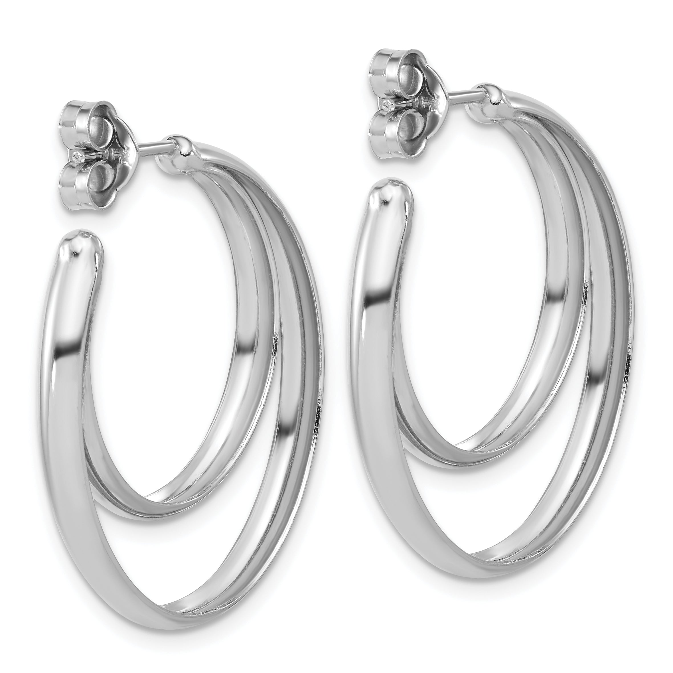 SS RH-plated Polished 31.5mm Double Post J-Hoop Earrings