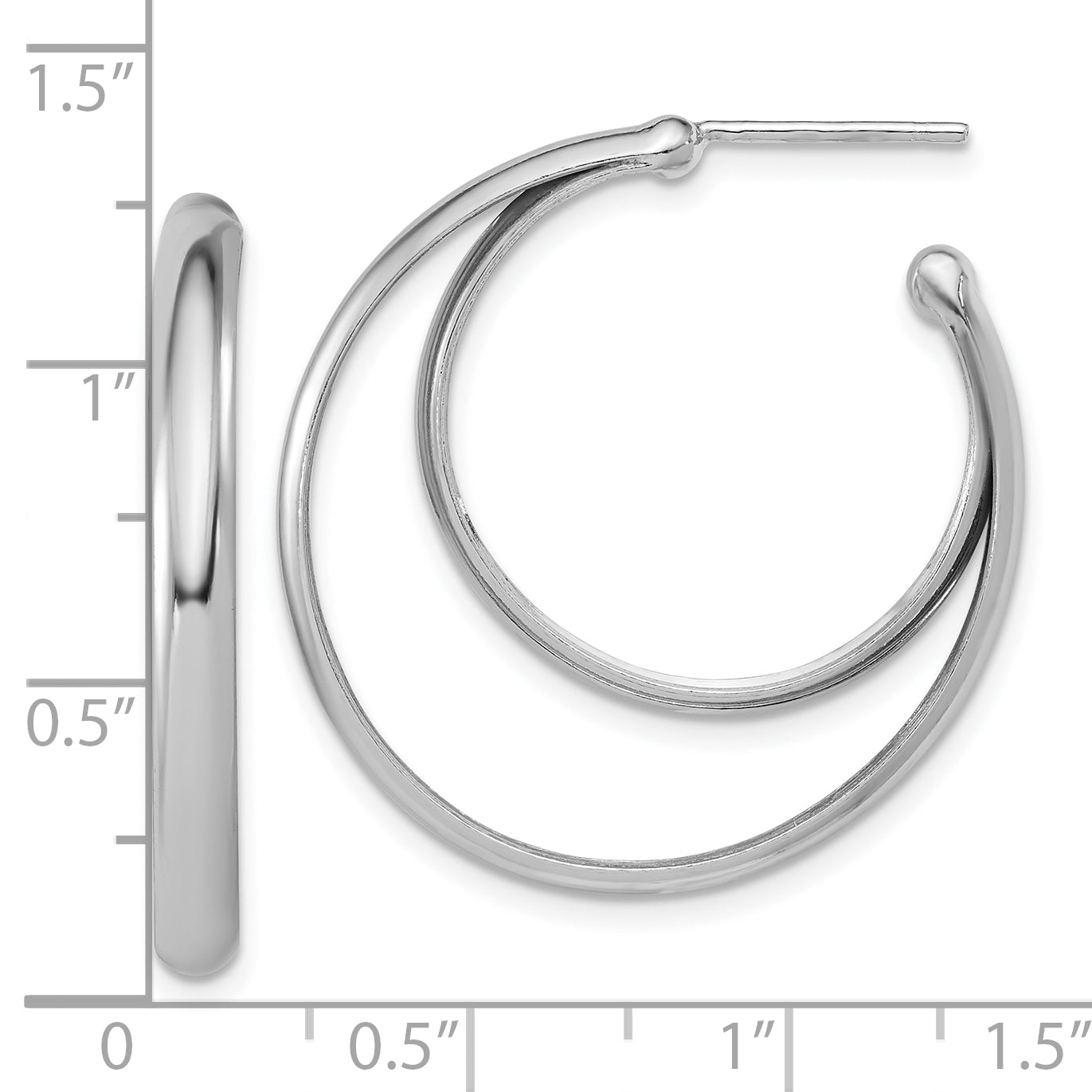 SS RH-plated Polished 31.5mm Double Post J-Hoop Earrings