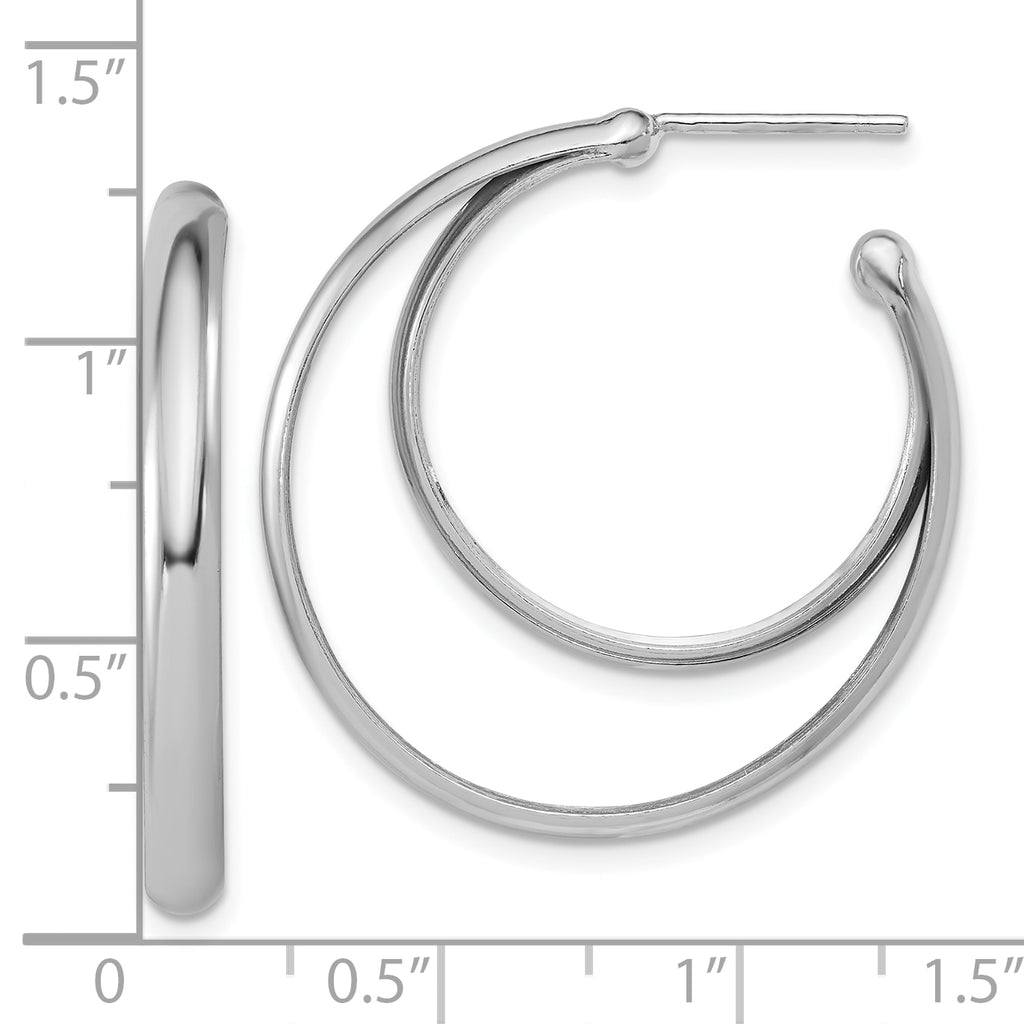 SS RH-plated Polished 31.5mm Double Post J-Hoop Earrings