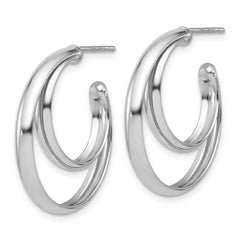 SS RH-plated Polished 26mm Double Post J-Hoop Earrings