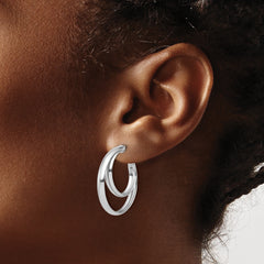 SS RH-plated Polished 26mm Double Post J-Hoop Earrings