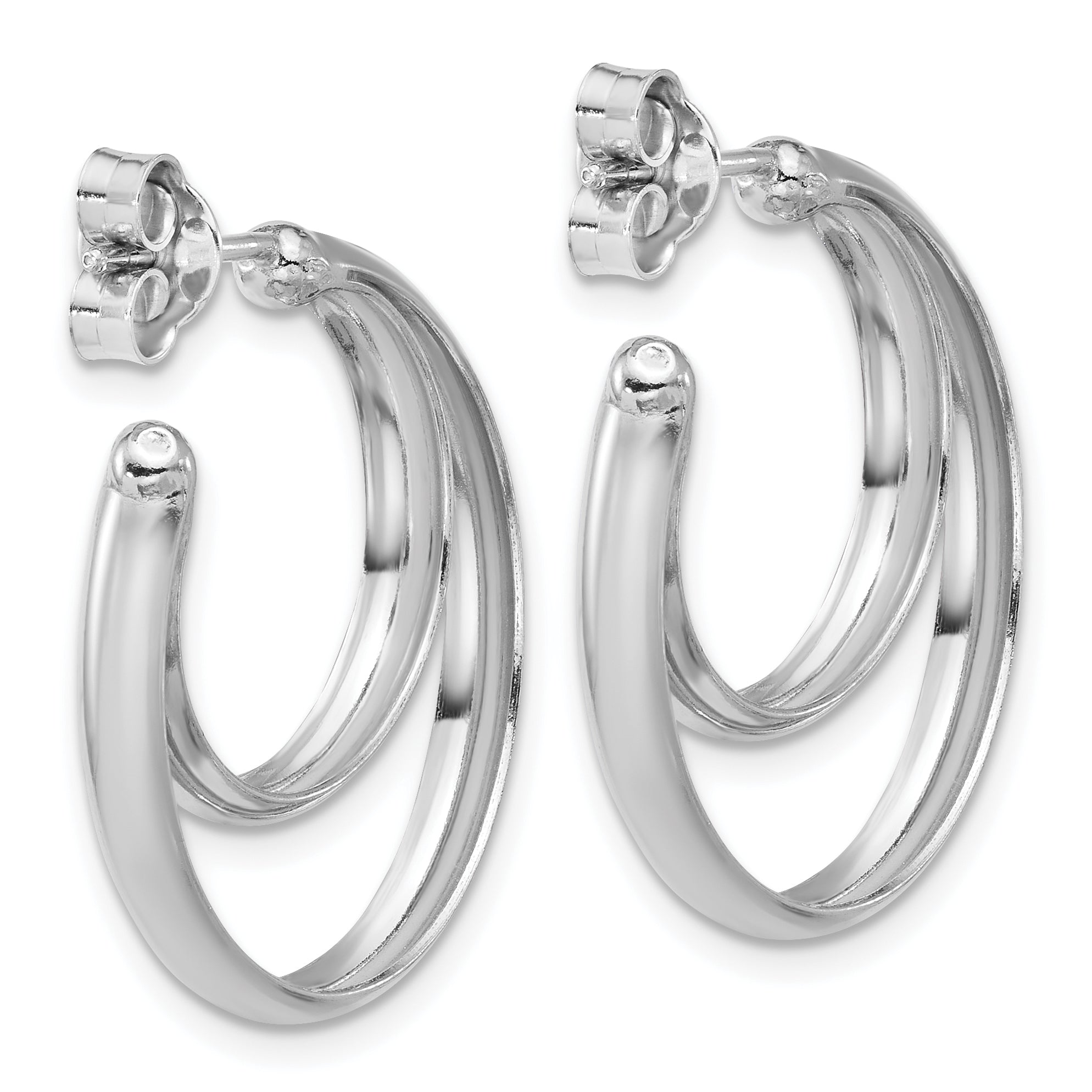 SS RH-plated Polished 26mm Double Post J-Hoop Earrings