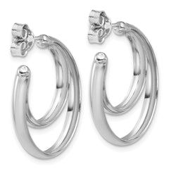 SS RH-plated Polished 26mm Double Post J-Hoop Earrings