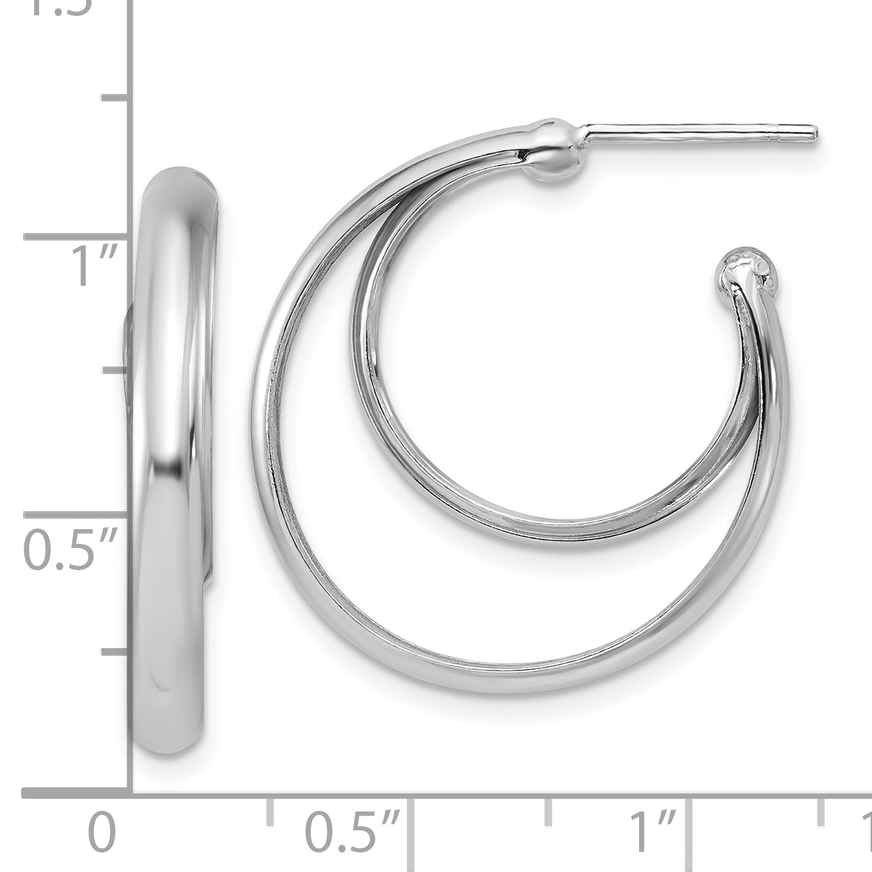 SS RH-plated Polished 26mm Double Post J-Hoop Earrings