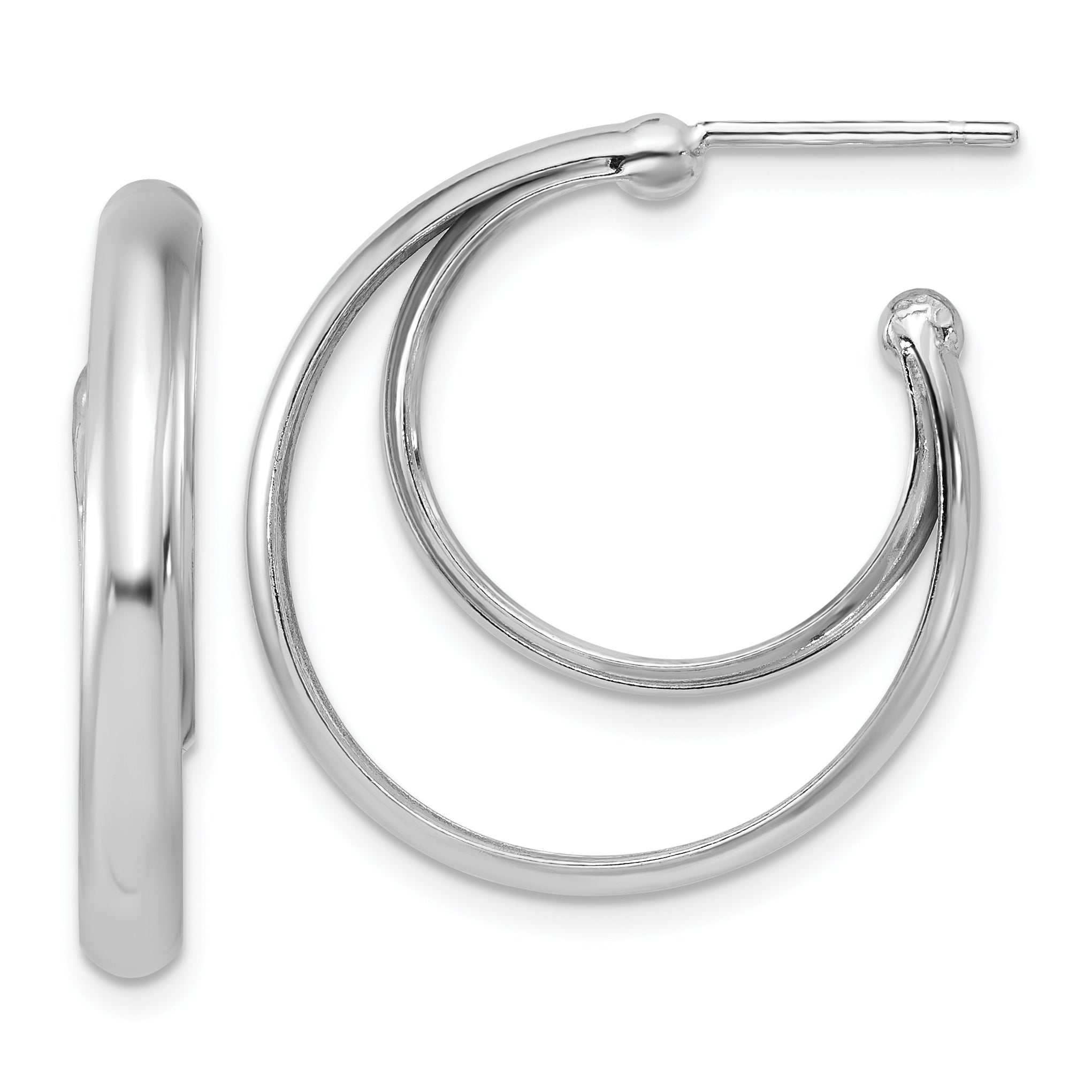 SS RH-plated Polished 26mm Double Post J-Hoop Earrings Main image