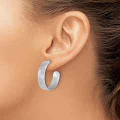 SS RH-plt Radiant Essence Textured 29mm Post J-Hoop Earrings