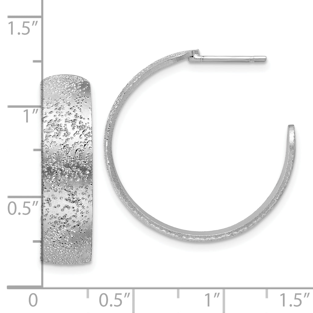 SS RH-plt Radiant Essence Textured 29mm Post J-Hoop Earrings