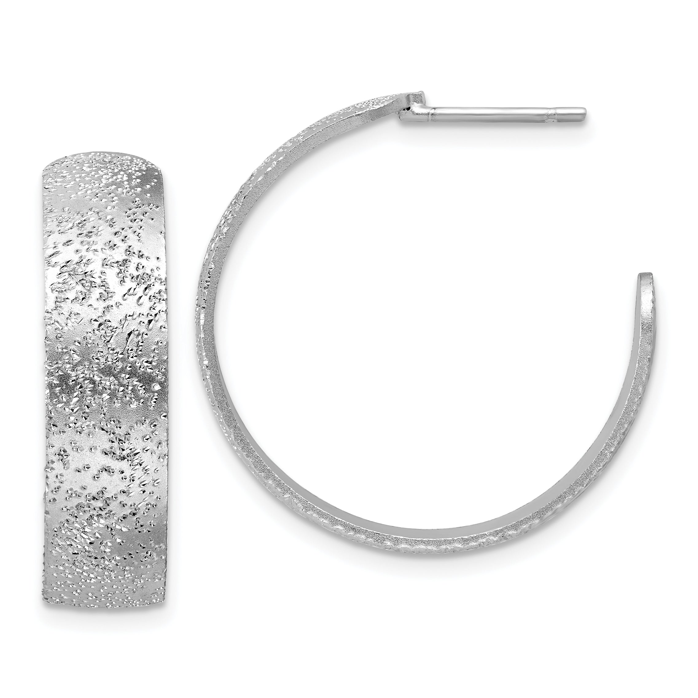SS RH-plt Radiant Essence Textured 29mm Post J-Hoop Earrings Main image