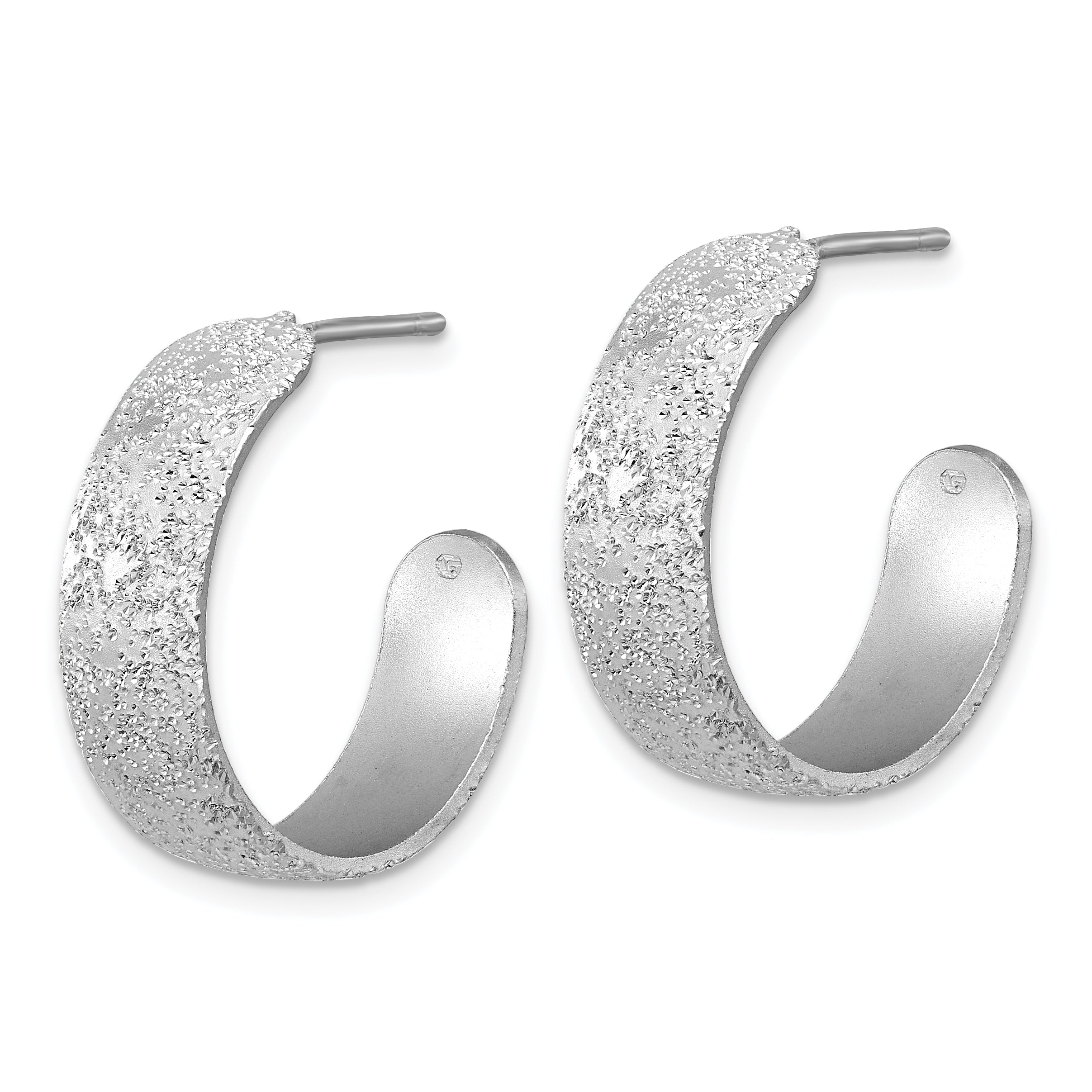 SS RH-plt Radiant Essence Textured 29mm Post J-Hoop Earrings