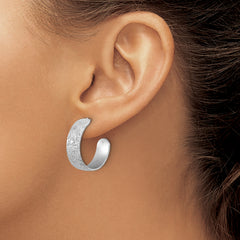 SS RH-plt Radiant Essence Textured 29mm Post J-Hoop Earrings