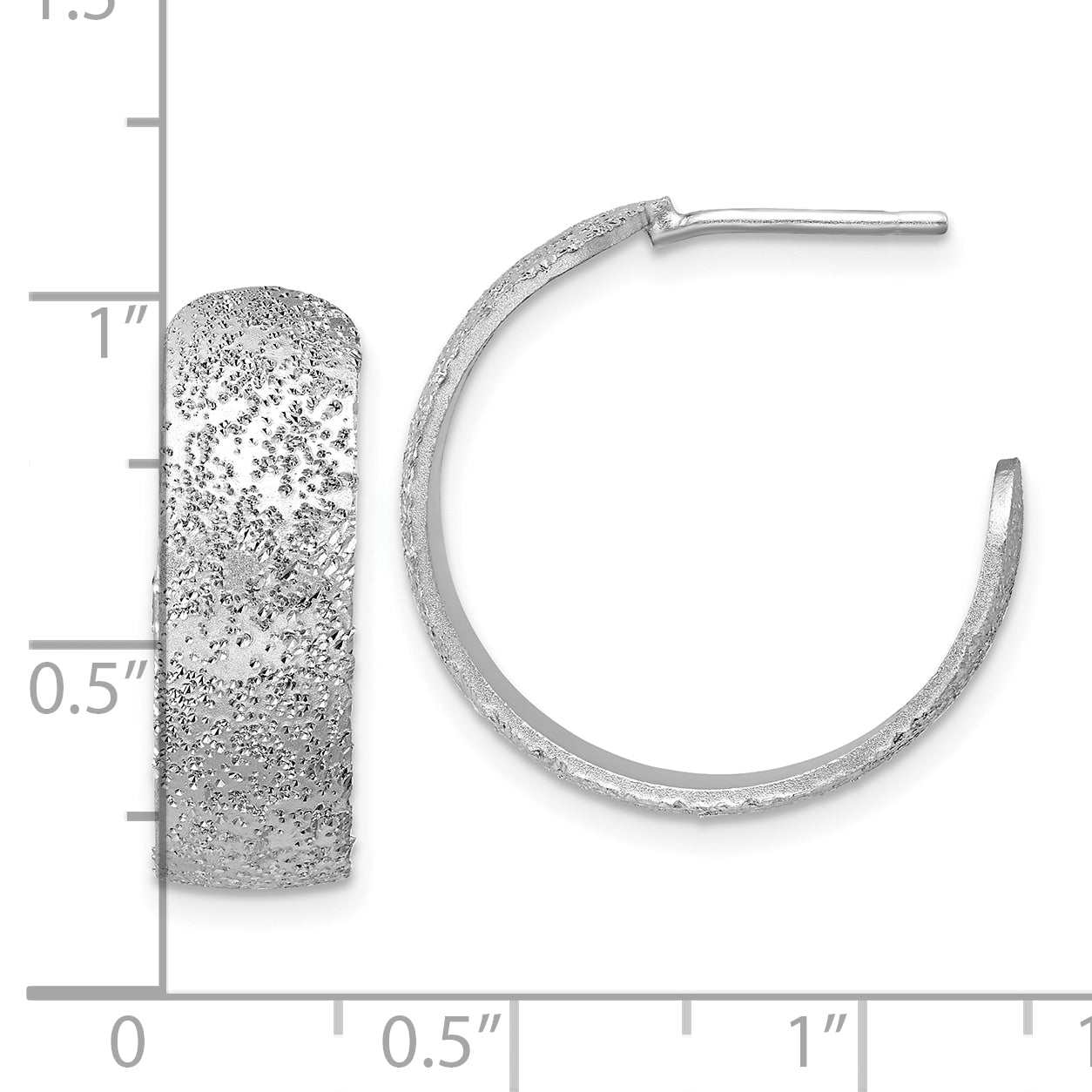 SS RH-plt Radiant Essence Textured 29mm Post J-Hoop Earrings