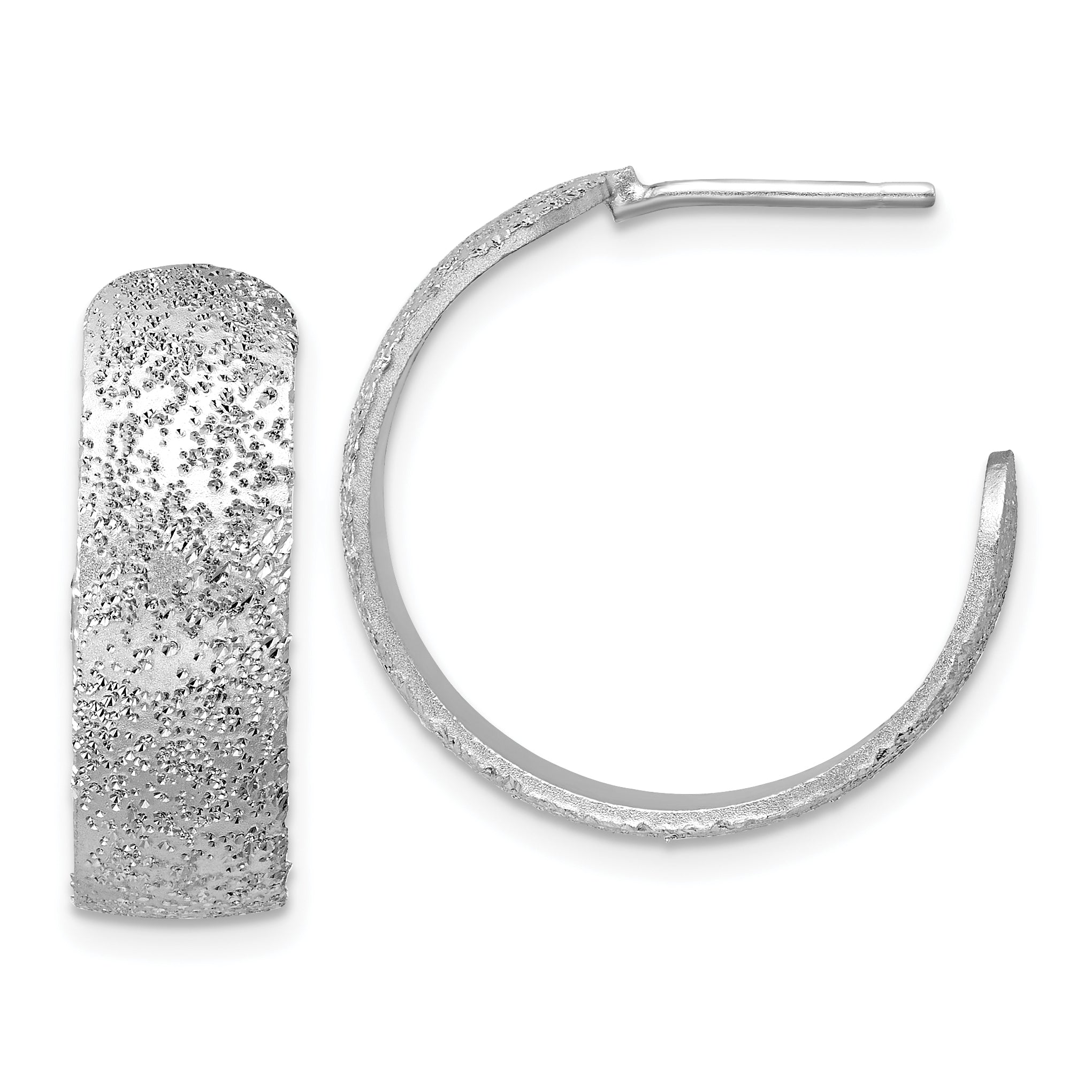 SS RH-plt Radiant Essence Textured 29mm Post J-Hoop Earrings Main image