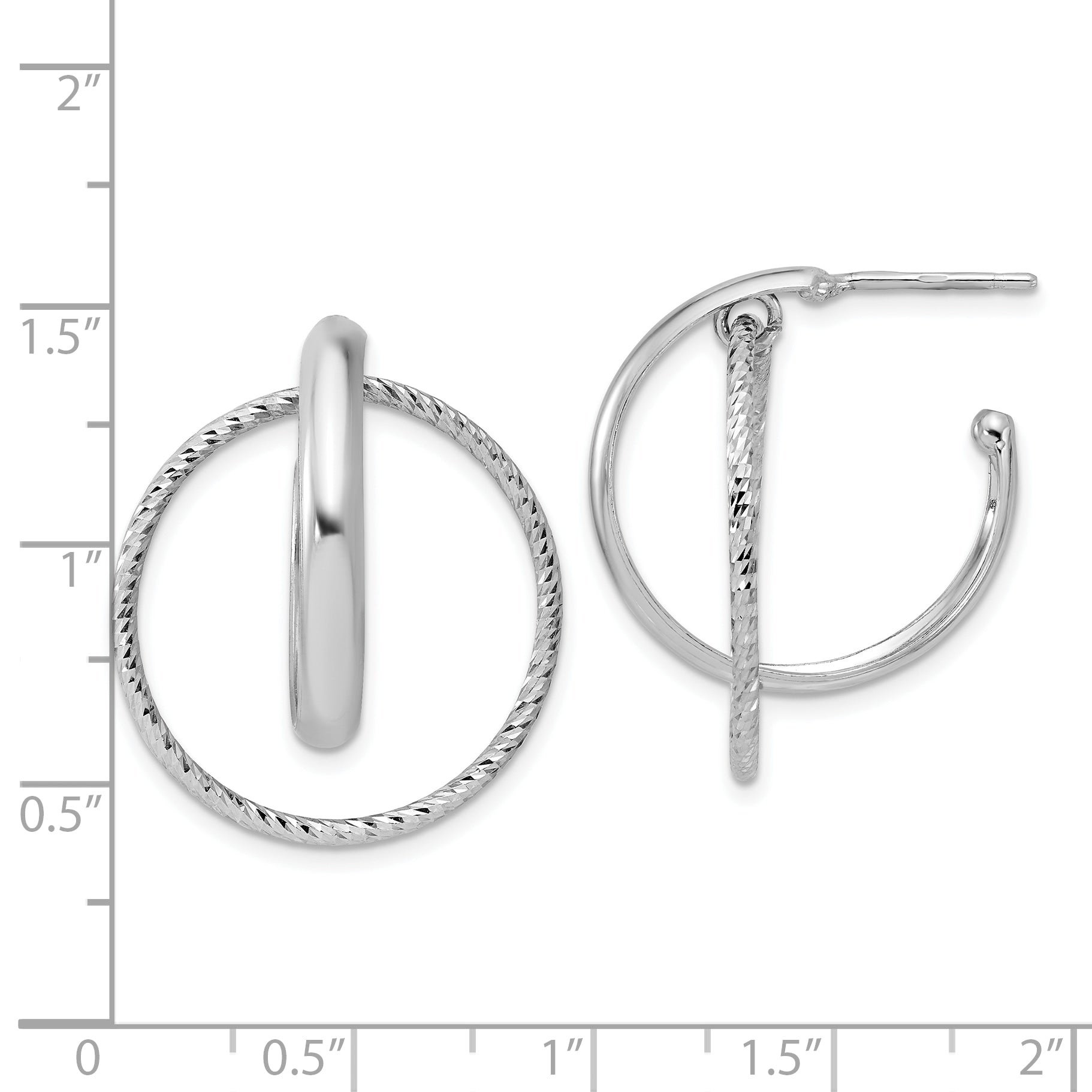 SS RH-plated Polished / Dia-cut Fancy Circles Post J-Hoop Earrings