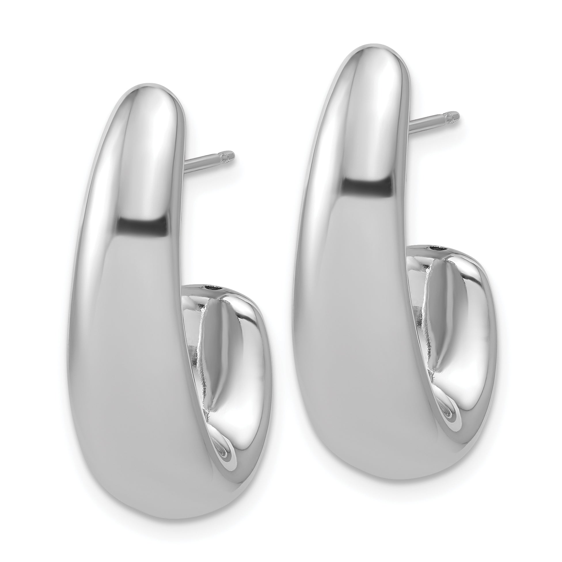 Sterling Silver RH-plated Polished Post J-Hoop Earrings Secondary image