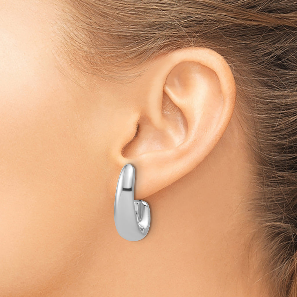 Sterling Silver RH-plated Polished Post J-Hoop Earrings
