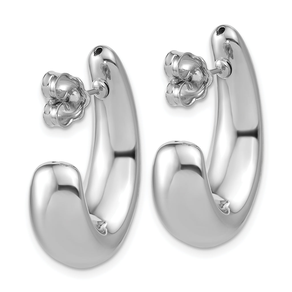 Sterling Silver RH-plated Polished Post J-Hoop Earrings