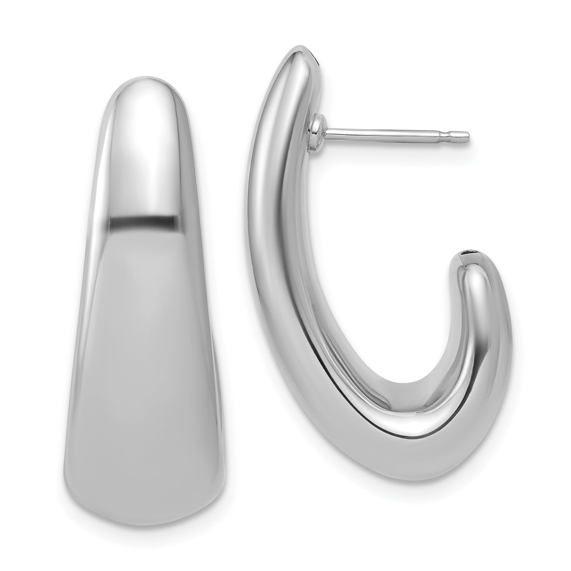 Sterling Silver RH-plated Polished Post J-Hoop Earrings Main image