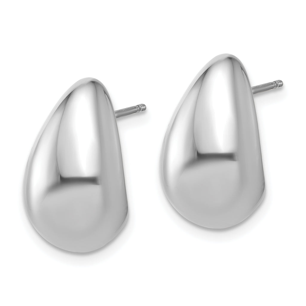 Sterling Silver RH-plat Polished Puff Teardrop Post Earrings