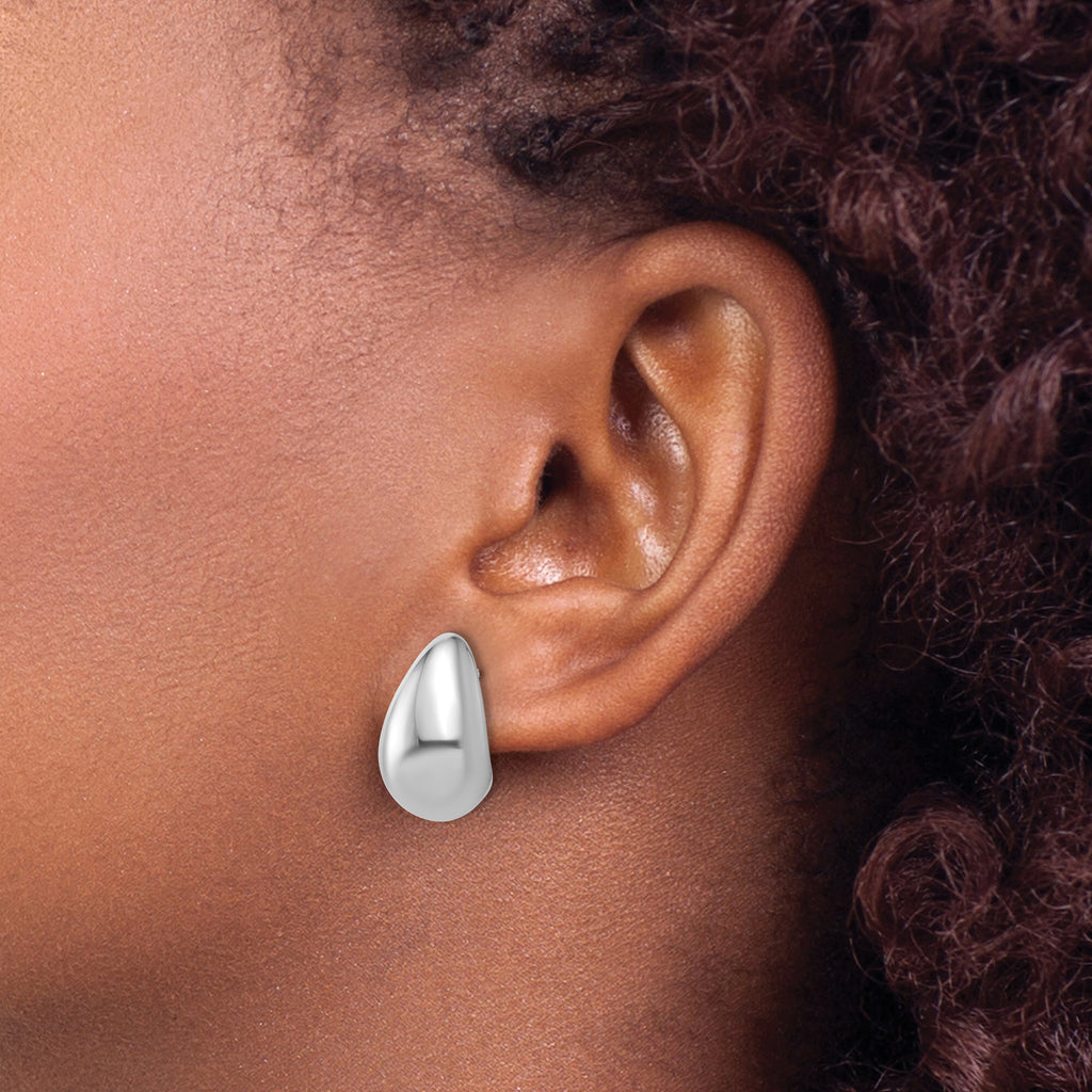 Sterling Silver RH-plat Polished Puff Teardrop Post Earrings